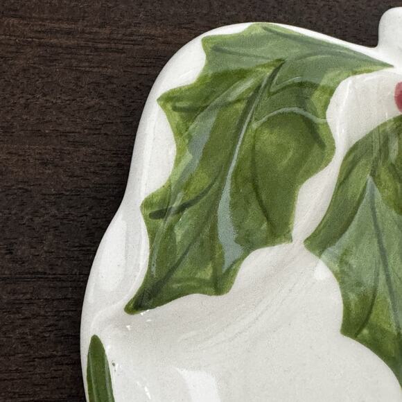 VTG Christmas Holly Apple Shaped Plate N.S. Gustin Co Nut Candy Trinket Dish USA - Picture 6 of 13